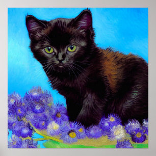 Poster Van Gogh Chat et fleurs