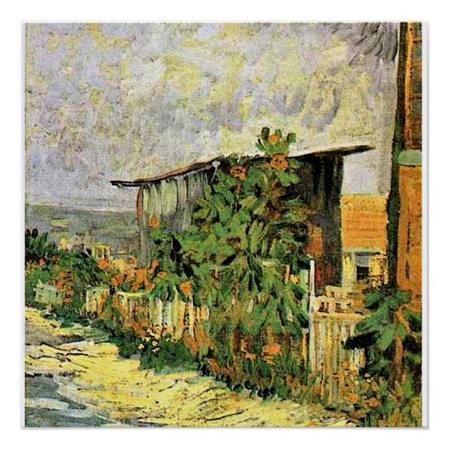 Poster Van Gogh - Chemin Montmarte avec des tournesols, (Devant)