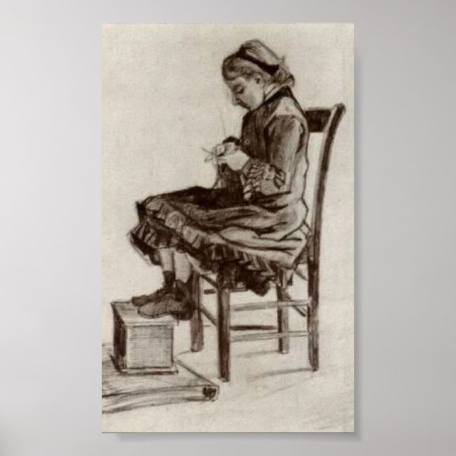 Poster Van Gogh - Fille assise, Tricot (Devant)