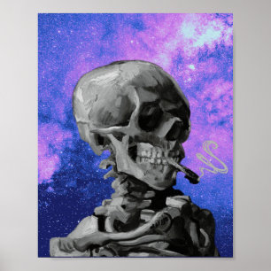 Poster Van Gogh fumant Squelette remastique avec galaxie