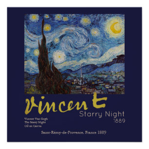 Poster Van Gogh Nuit Étoilée Vintage Bleu Chef-d'œuvre