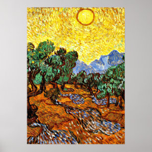 Poster Van Gogh - Oliviers au ciel jaune et au soleil