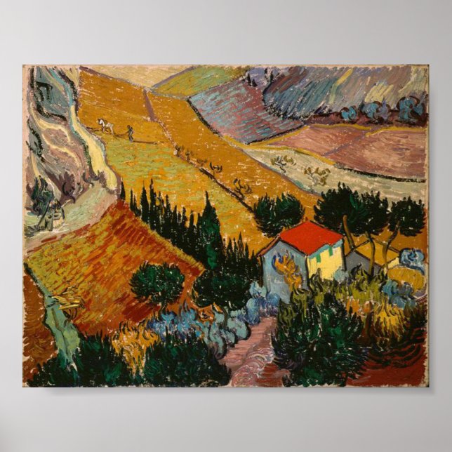 Poster Van Gogh Paysage avec Maison et Plowman (Devant)