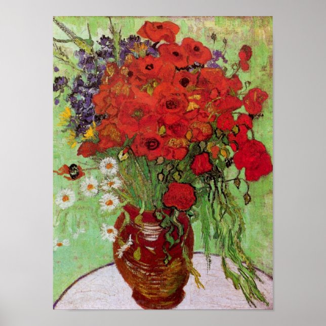 Poster Van Gogh - Pépites et marguerites rouges à vie mor (Devant)