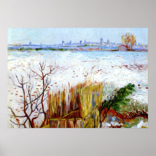 Poster Van Gogh-Snowy Paysage avec Arles en Arrière - pla