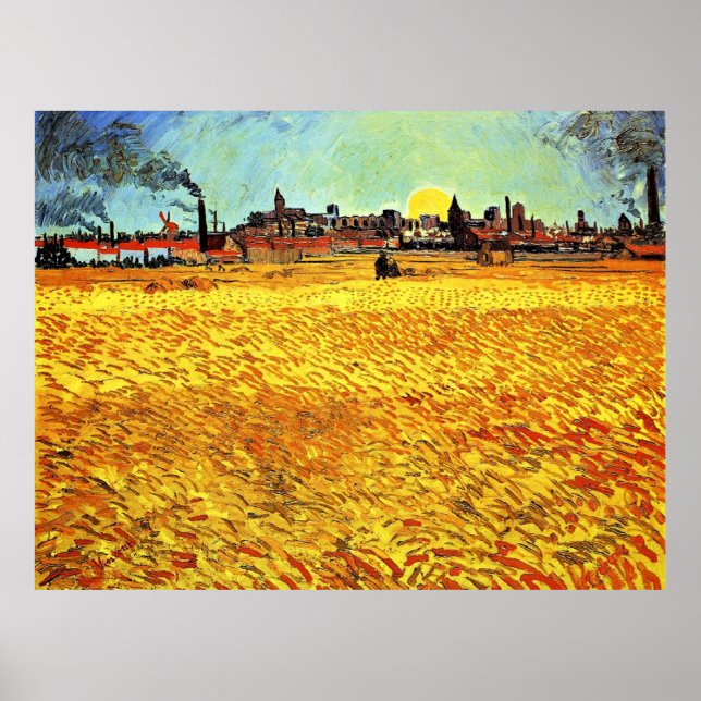 Poster Van Gogh - Soirée d'été, Wheatfield/Setting Sun (Devant)