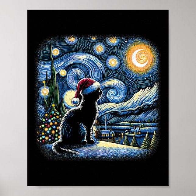 Poster Van Gogh Starry Chat de nuit Funny Chat noir Chris (Devant)