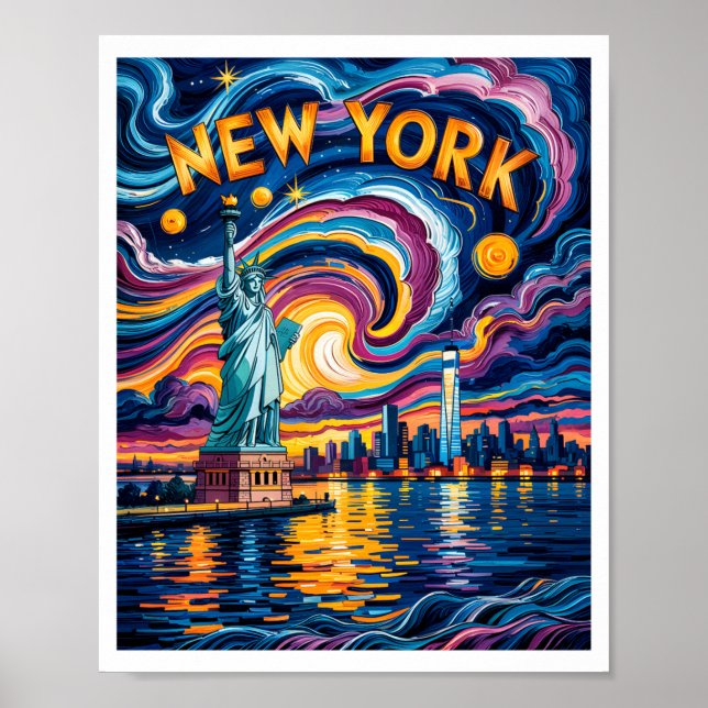 Poster Van Gogh Starry Night Art New York Liberty Skyline (Devant)