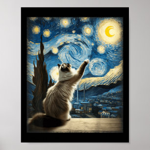 Poster Van Gogh Starry Style Nuit Art Ragdoll Chat