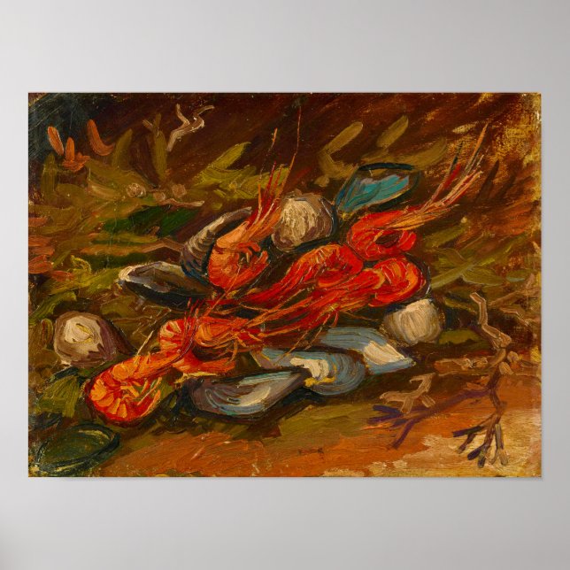 Poster Van Gogh Still Life Prawns and Other Mussels  (Devant)