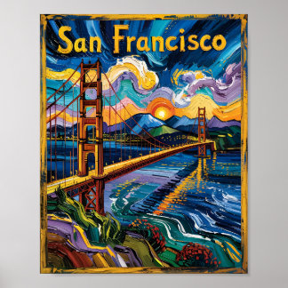 Poster Van Gogh Style San Francisco Golden Gate Bridge