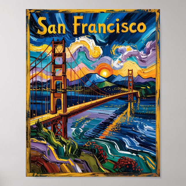 Poster Van Gogh Style San Francisco Golden Gate Bridge (Devant)
