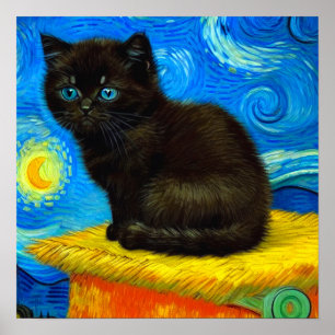 Poster Van Gogh Style Starry Night Cat