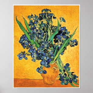 Poster Van Gogh - Vase avec iris Fond jaune