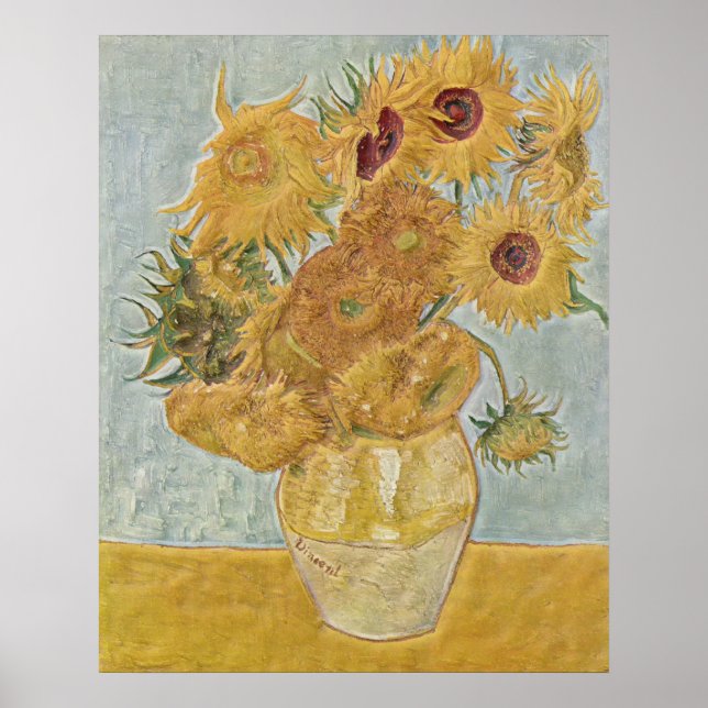 Poster Van Gogh - Vase Douze Tournesols (Devant)