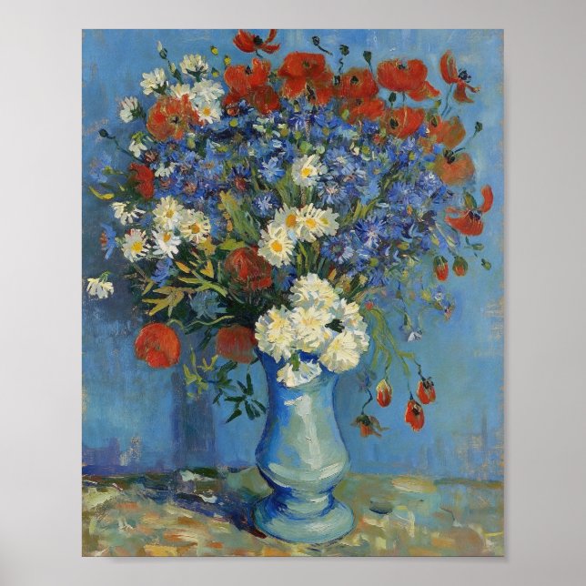 Poster Van Gogh Vase with Cornflowers and Poppies (Devant)