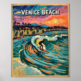 Poster Van Gogh Venice Beach Surf California Retro Travel