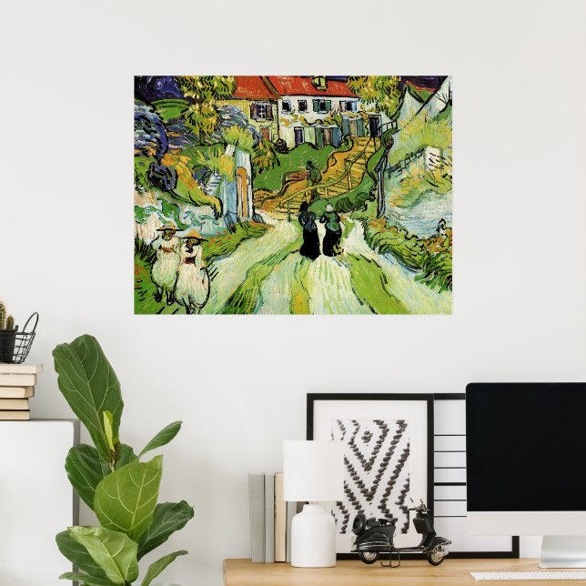 Poster Van Gogh Village Street et Steps Auvers, Figures (Bureau à domicile)