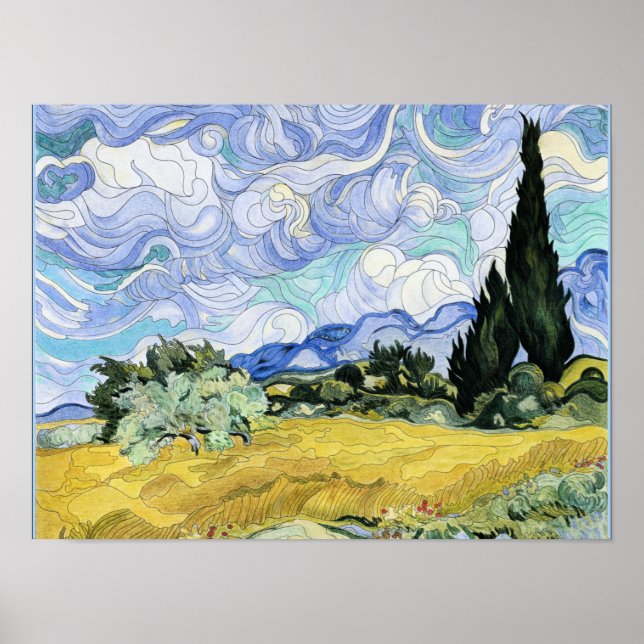 Poster Van Gogh - Wheatfield avec cyprès (Devant)
