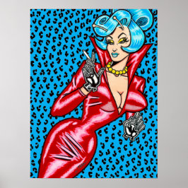 Poster Vana DeVinyl™/Red Vinyl Dress/Blue Leopard