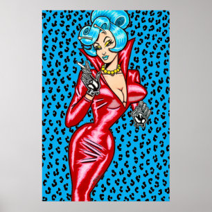 Poster Vana DeVinyl™/Robe de Vinyl Rouge/Poster Bleu