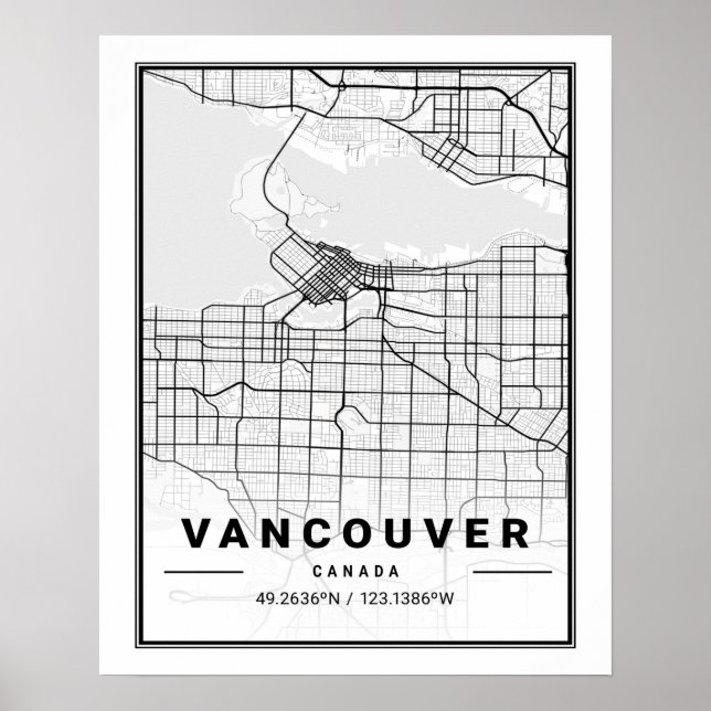 Poster Vancouver (Colombie-Britannique) Carte des villes  (Devant)