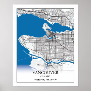 Poster Vancouver (Colombie-Britannique) Carte des villes 