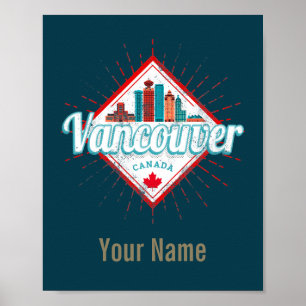 Poster Vancouver Skyline Colombie-Britannique Rétro Canad