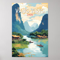 Vang Vieng Laos Travel Art Vintage