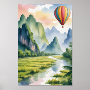 Poster Vang Vieng Laos Voyage Peinture Aquarelle