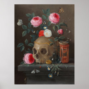 Poster Vanitas Still Life Crâne et art Rose