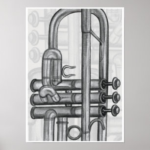 Poster Vanne de trompette en Charcoal Music Art Print