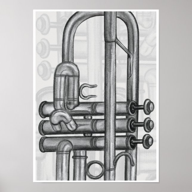 Poster Vanne de trompette en Charcoal Music Art Print (Devant)
