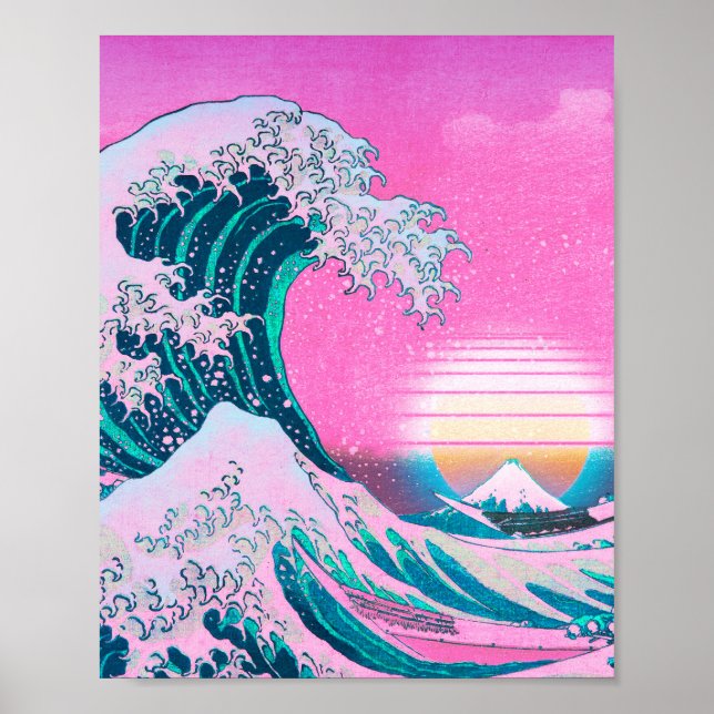 Poster Vaporwave esthétique Grande vague au large de Kana (Devant)