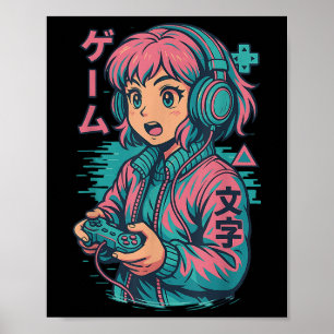 Poster Vaporwave Gamer Girl Japonaise Art Anime Manga gra