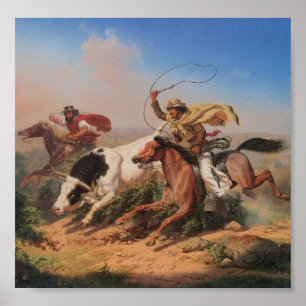 Poster Vaqueros Roping a Steer