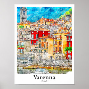 Poster Varenna Lecco Italie Voyage Aquarelle main tirée