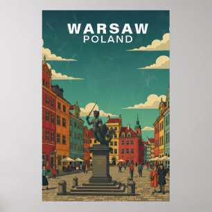 Poster Varsovie, Pologne Place Historique & Statue de la