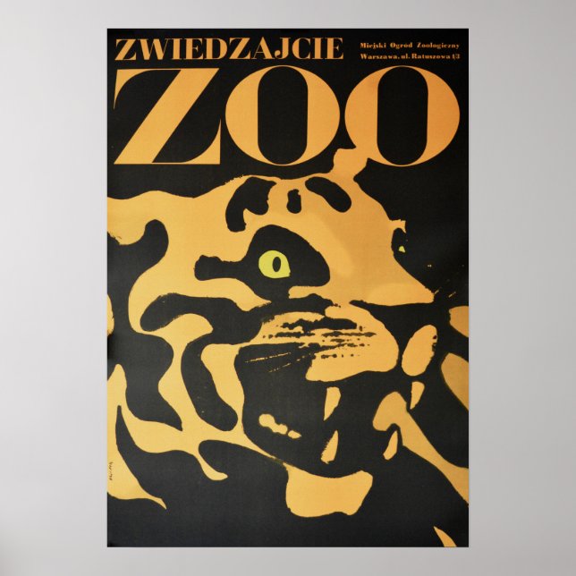 Poster Varsovie Pologne Visiter Le Zoo Tiger 1967 Ancien  (Devant)