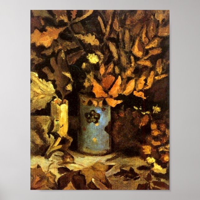Poster Vase avec des Feuilles morts Van Gogh (Devant)