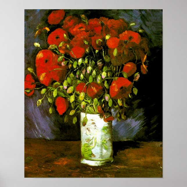 Poster Vase avec des papillons rouges Van Gogh Art (Devant)
