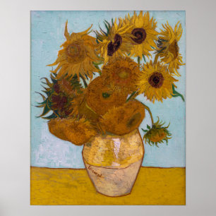 Poster Vase avec douze tournesols