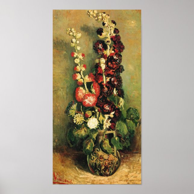 Poster Vase avec Hollyhocks (F235) Van Gogh Art (Devant)
