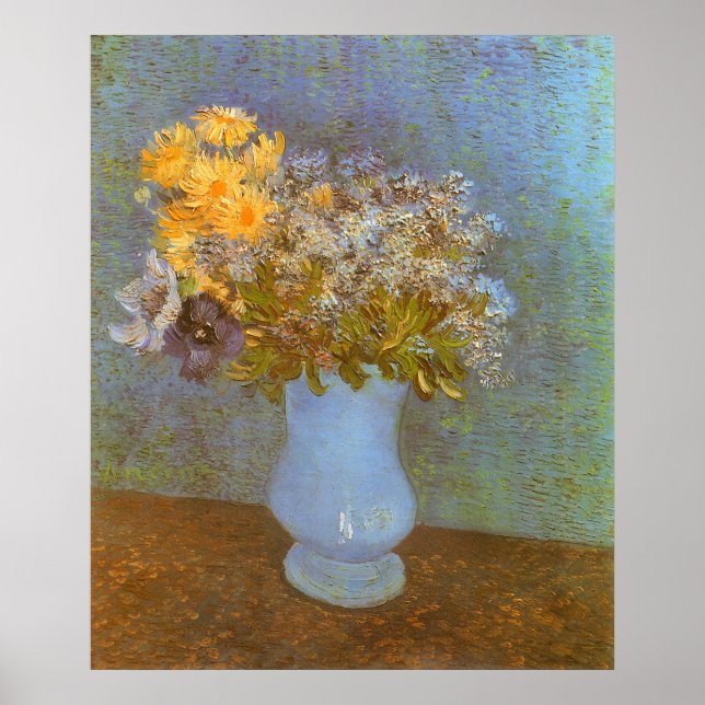 Poster Vase avec Lilacs, Daisies et Anemones par Van Gogh (Devant)