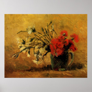 Poster Vase avec oeillets rouges et blancs