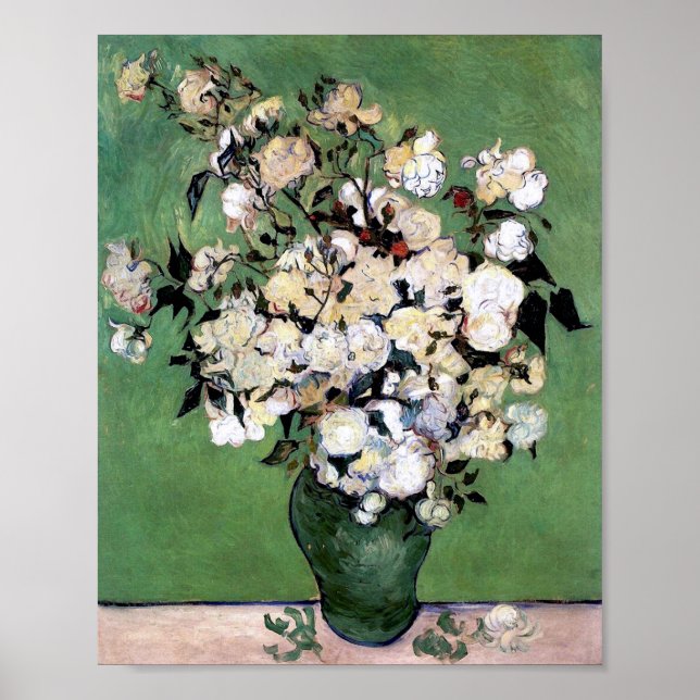 Poster Vase avec roses roses roses (F682) Van Gogh Art (Devant)