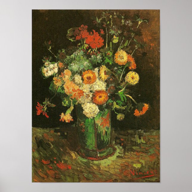Poster Vase avec Zinnias & Geraniums Van Gogh Art (Devant)