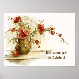 Poster Vase brun vintage avec imprimé d'aquarelle rouge r