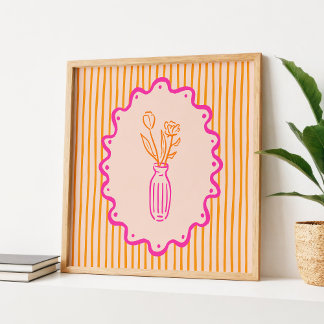 Poster Vase de fleurs moderne et fantaisiste dessiné à la
