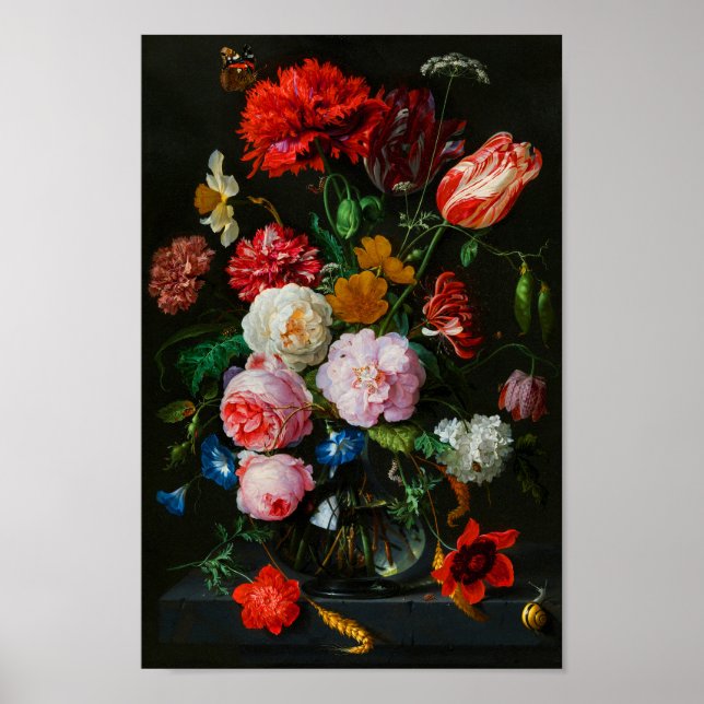Poster Vase de verre avec des fleurs (Devant)